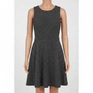Merona Black White Polka Dot Fit & Flare Dress Sleeveless Textured Knit Small